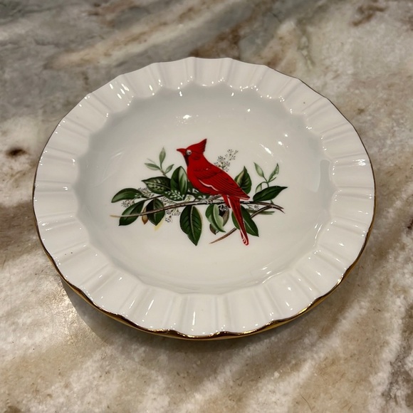 Bavaria Schumann Red Bird Cardinal Ashtray Bowl Arzberg Germany Golden Crown 6” - Picture 1 of 5